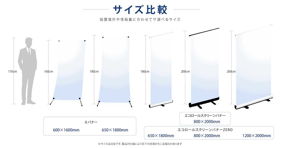 幅600×高さ1600mm 幅600×高さ1800mm 幅650×高さ1800mm 幅850×高さ2000mm 幅1200×高さ2000mm