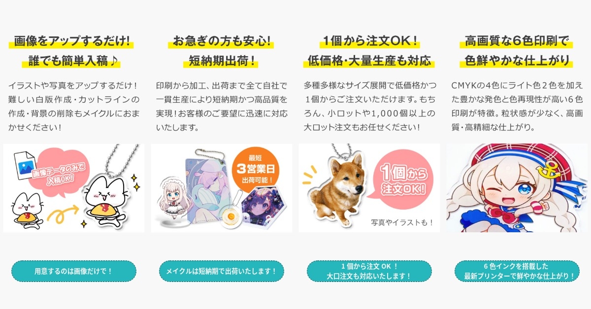 アクリルグッズ制作の4つのこだわり　画像をアップするだけで誰でも簡単入稿