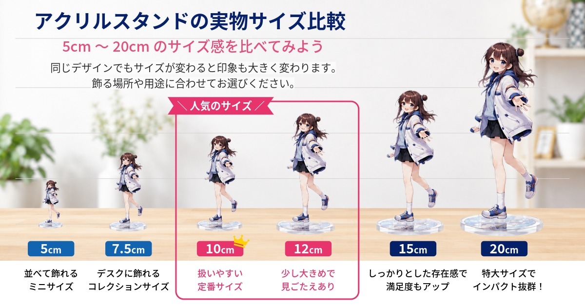 アクリルスタンドの実物サイズ比較