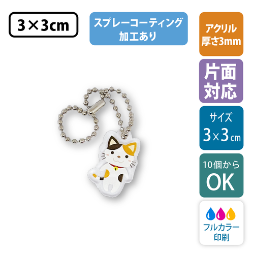 【片面印刷/10個から】コーティング加工付き｜ フリーカットアクリルキーホルダー(切り抜きサポート付)【3cm】アクキー [9107]