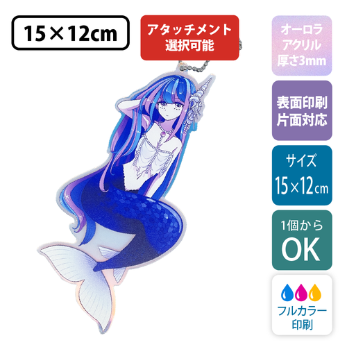 【オーロラ板・片面印刷】フリーカットアクリルキーホルダー(切り抜きサポート付)【12×15cm】アクキー [11558]