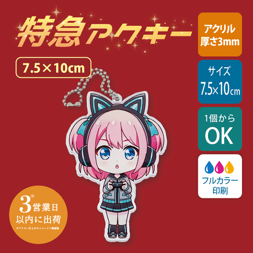 【特急　片面印刷】フリーカットアクリルキーホルダー(切り抜きサポート付)【7.5×10cm】アクキー [12421]