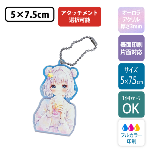 【オーロラ板・片面印刷】フリーカットアクリルキーホルダー(切り抜きサポート付)【5×7.5cm】アクキー [11556]