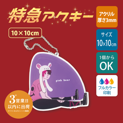 【特急　片面印刷】フリーカットアクリルキーホルダー(切り抜きサポート付)【10cm】アクキー[11620]