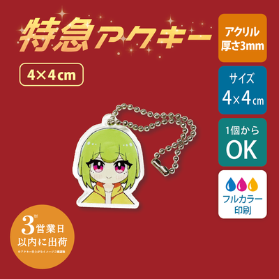 【特急　片面印刷】フリーカットアクリルキーホルダー(切り抜きサポート付)【4cm】アクキー [11585]