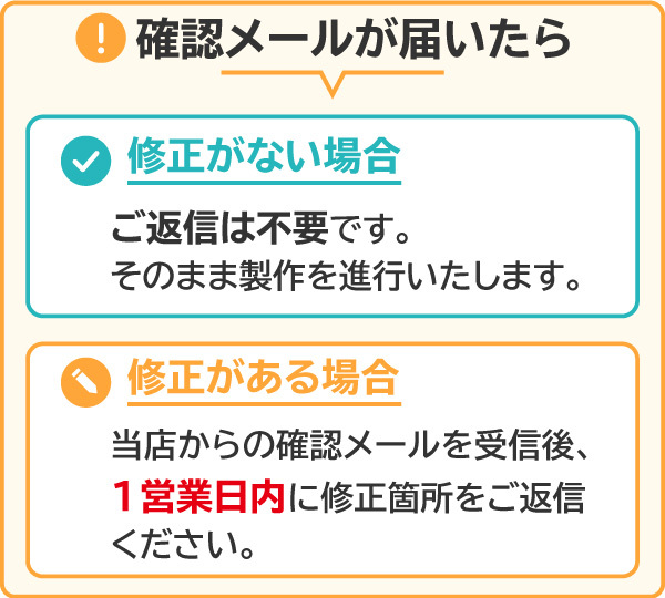 仕上がり確認メールの修正有無と返信方法についてのご案内